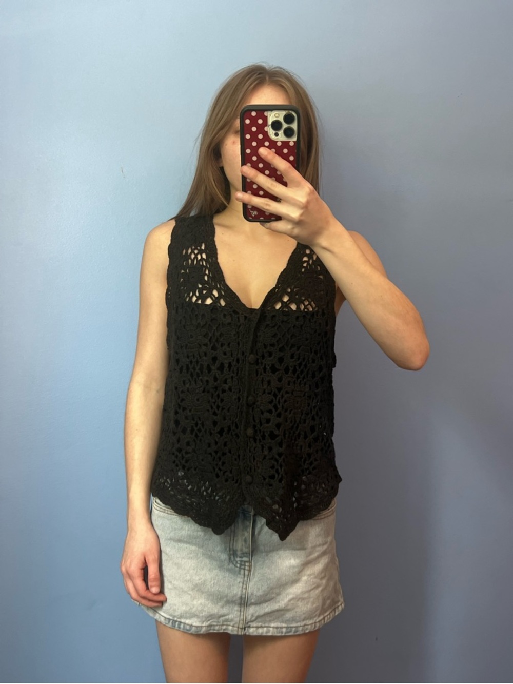 Women’s Medium Boho Festival Whimsigoth Reitmans Black Crochet Sleeveless Vest